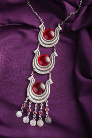 Image for Kusvaa Kpn128 Turkish Multi Color Stone Drop Necklace Red