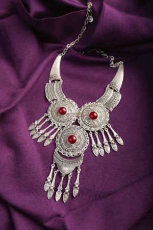 Image for Kusvaa Kpn132 Turkish Multi Color Stone Necklace Red