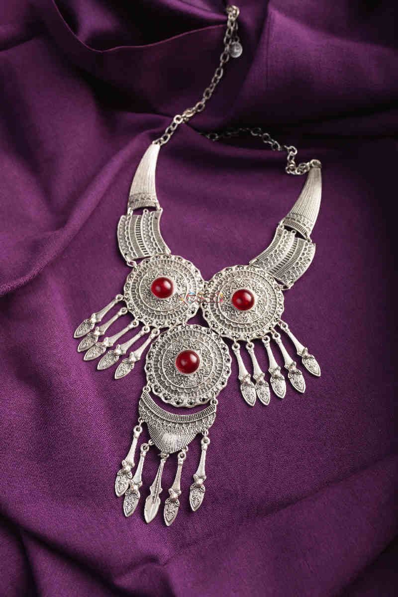 Image for Kusvaa Kpn132 Turkish Multi Color Stone Necklace Red