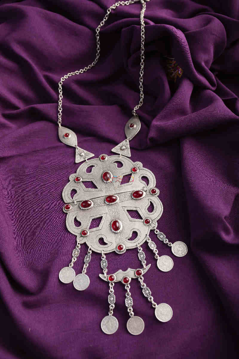 Image for Kusvaa Kpn135 Turkish Multi Stone Circular Necklace Red