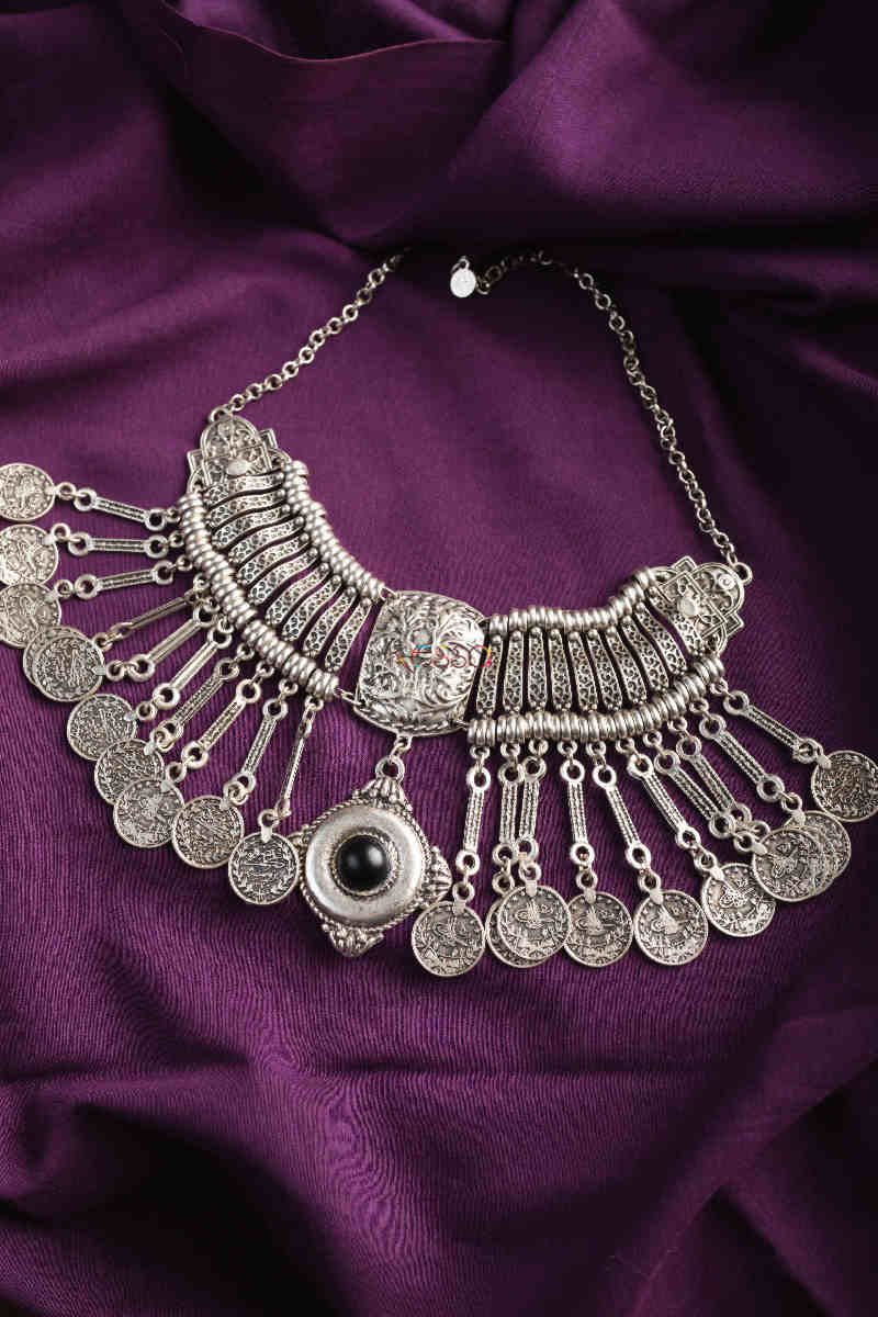 Image for Kusvaa Kpn137 Turkish Stone Coin Necklace Black