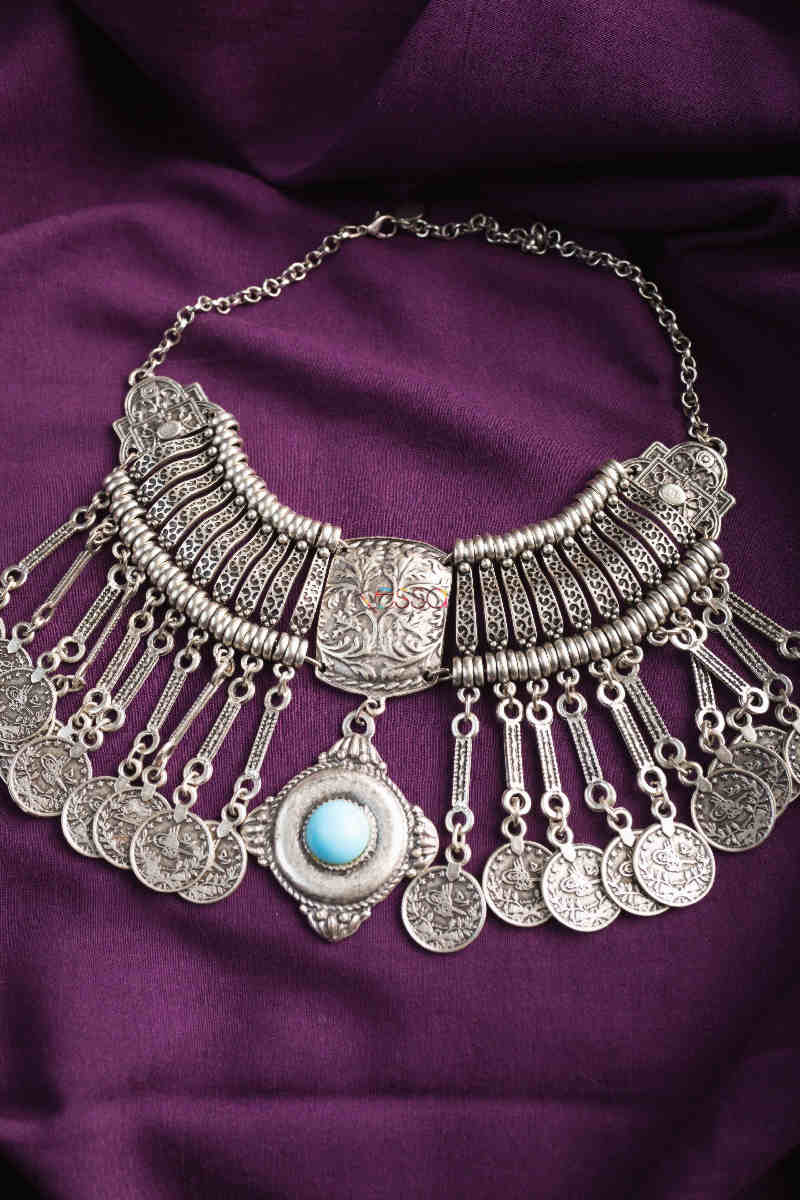 Image for Kusvaa Kpn137 Turkish Stone Coin Necklace Blue
