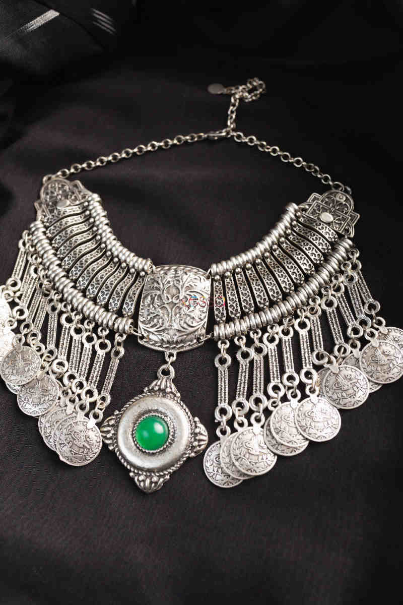 Image for Kusvaa Kpn137 Turkish Stone Coin Necklace Green