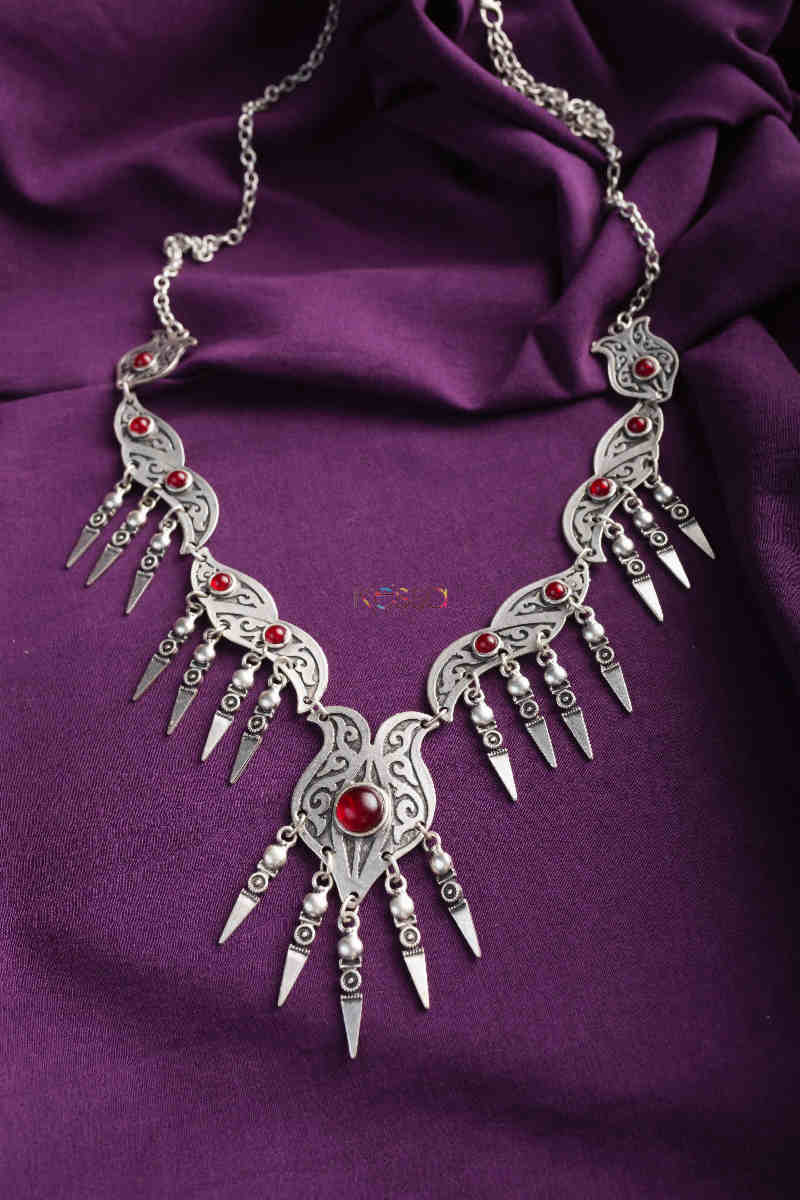Image for Kusvaa Kpn142 Turkish Multi Stone Drop Necklace Red