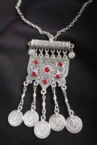 Image for Kusvaa Kpn153 Turkish Multi Stone Coin Necklace Closeup