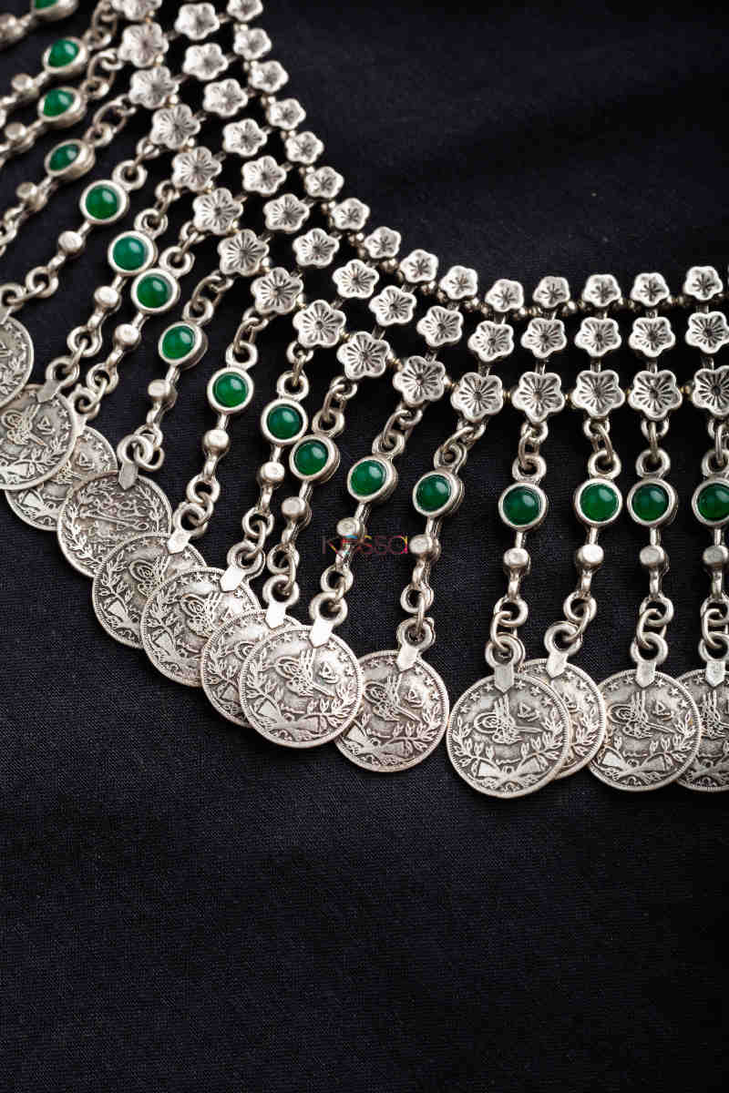 Image for Kusvaa Kpn154 Turkish Multi Green Stone Drop Necklace Closeup