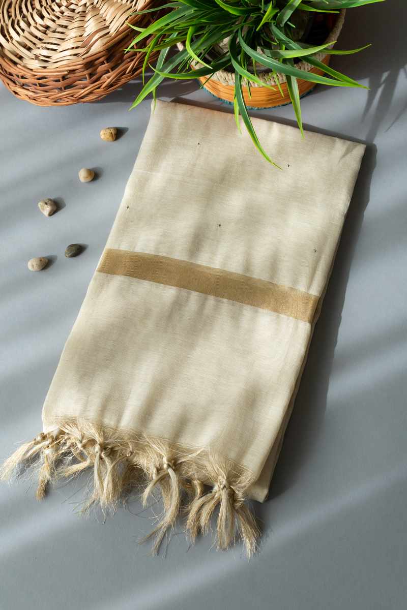 Image for Kusvaa Umsdupatta26 Chanderi Cream Mukesh Dupatta Featured New