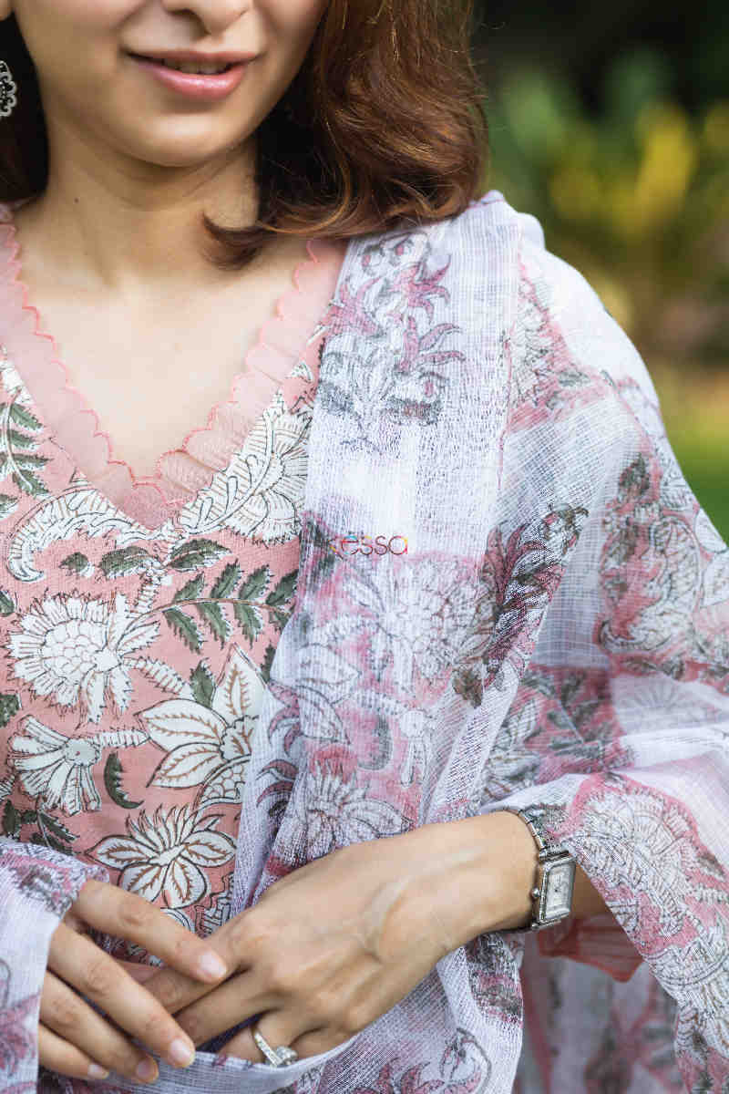 Image for Kusvaa Avdaf171 Sarva Cotton Kurta With Kota Doria Dupatta Neck