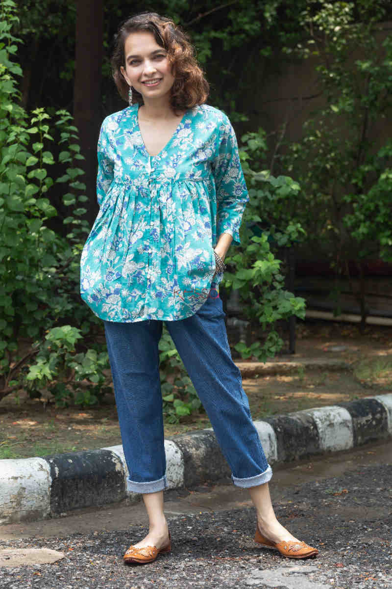 Image for Kusvaa Bpr08 Ambika Block Print Short Kurti 1 Front