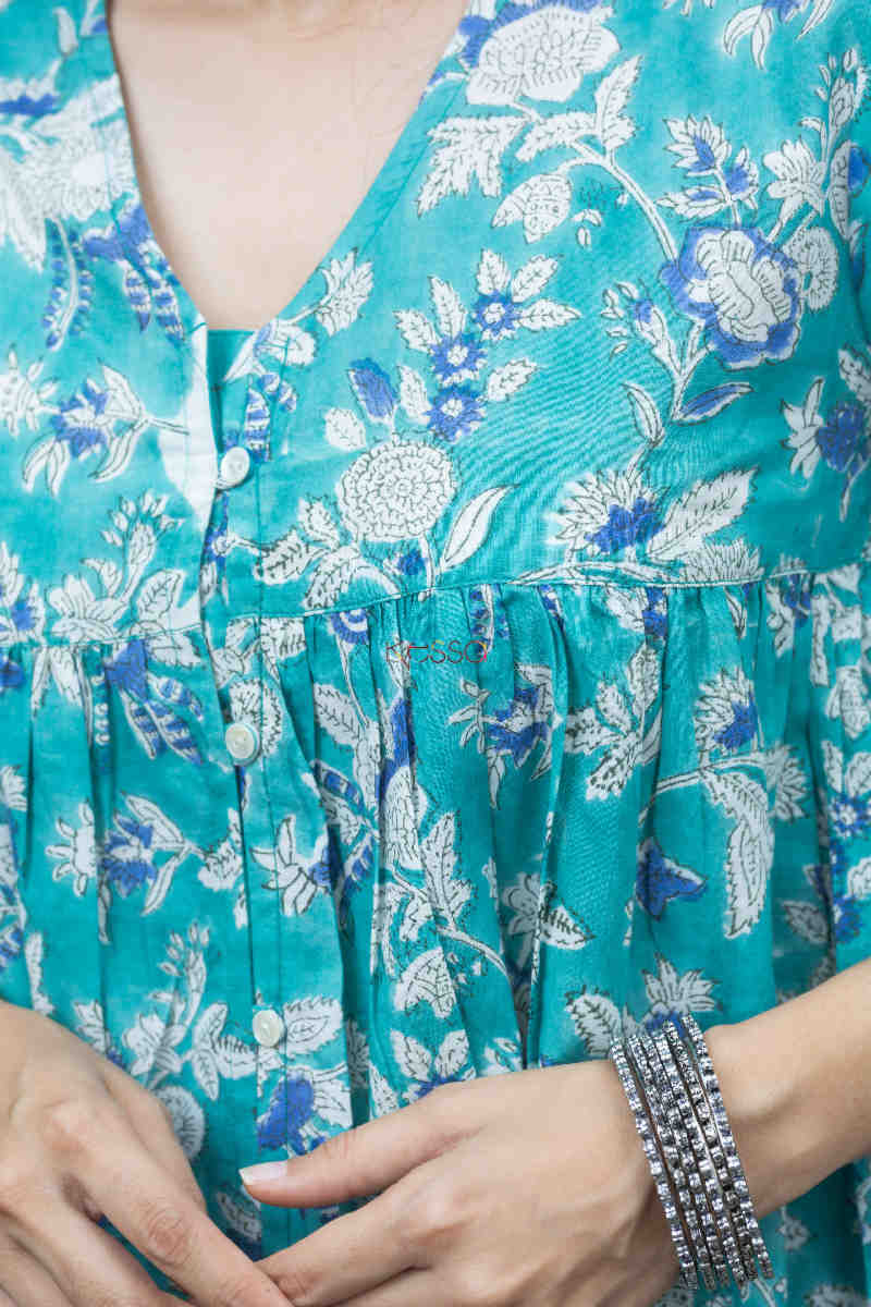 Image for Kusvaa Bpr08 Ambika Block Print Short Kurti 1 Neck