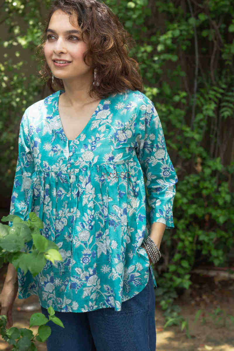Image for Kusvaa Bpr08 Ambika Block Print Short Kurti 1 Top