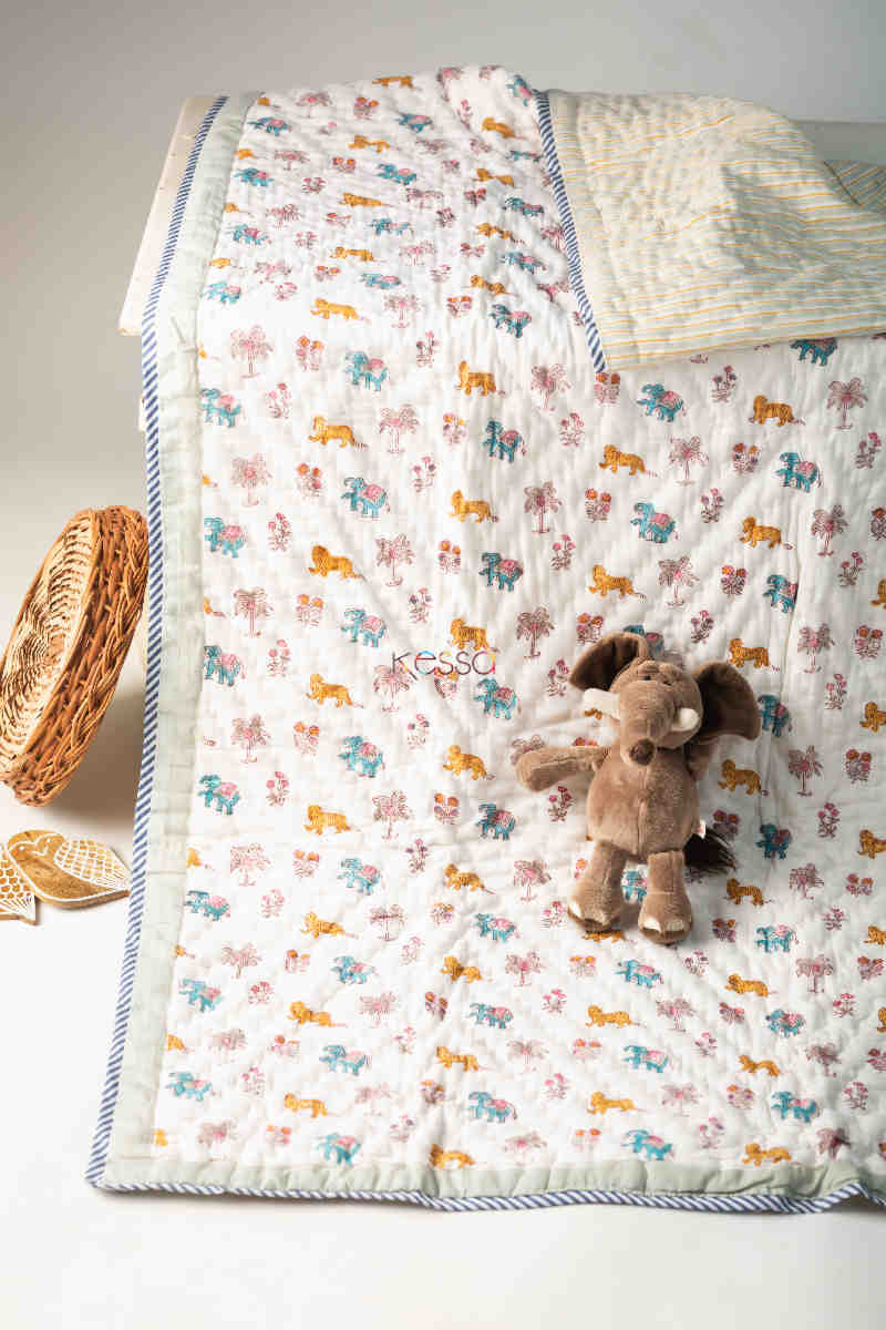 Image for Kusvaa Kaq208 Rhino Blue Baby Quilts With Hand Block Print Featured