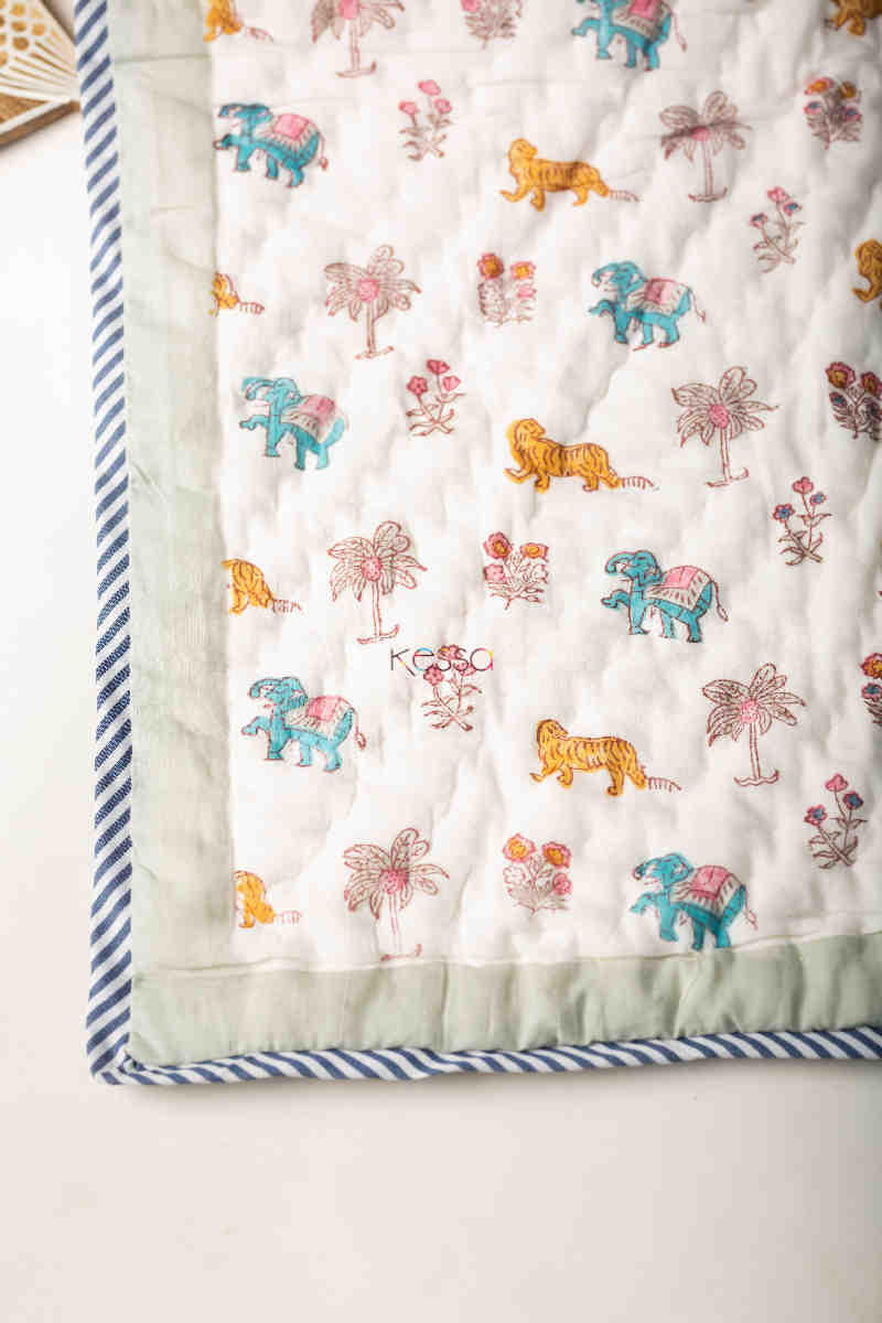 Image for Kusvaa Kaq208 Rhino Blue Baby Quilts With Hand Block Print Look
