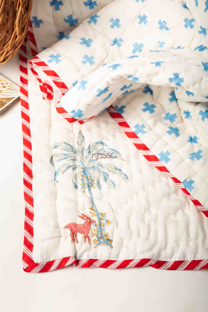 Image for Kusvaa Kaq209 Red Orange Baby Quilts With Hand Block Print Closeup