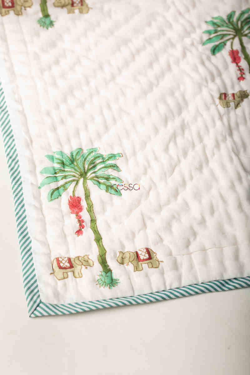 Image for Kusvaa Kaq210 Chestnut Rose Baby Quilts With Hand Block Print Closeup