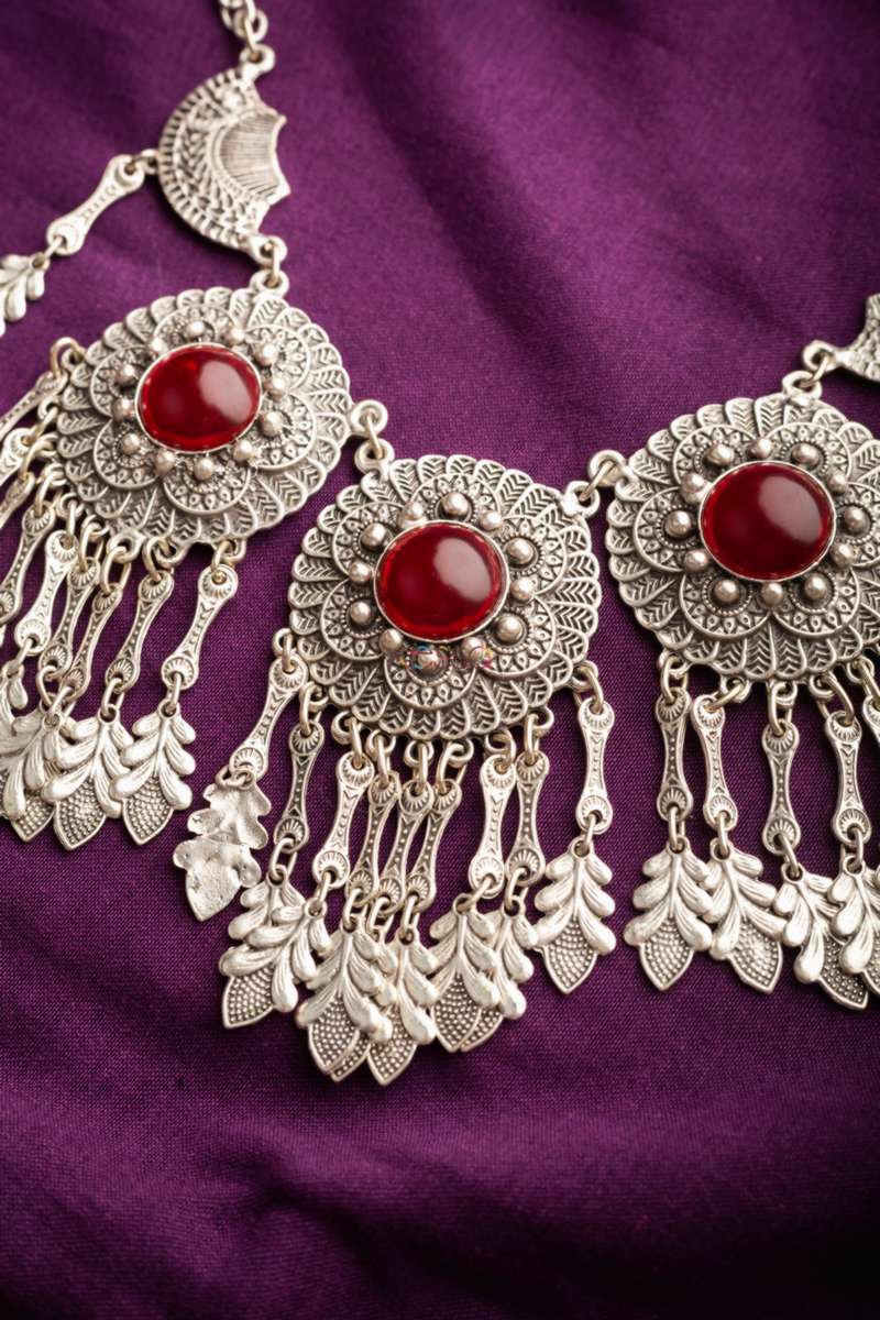 Image for Kusvaa Kpn157 Turkish Multi Green Stone Drop Necklace Closeup