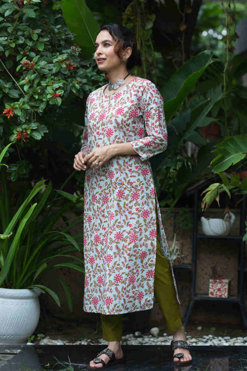 Image for Kusvaa Taf83 Charita Cotton Straight Kurta Side