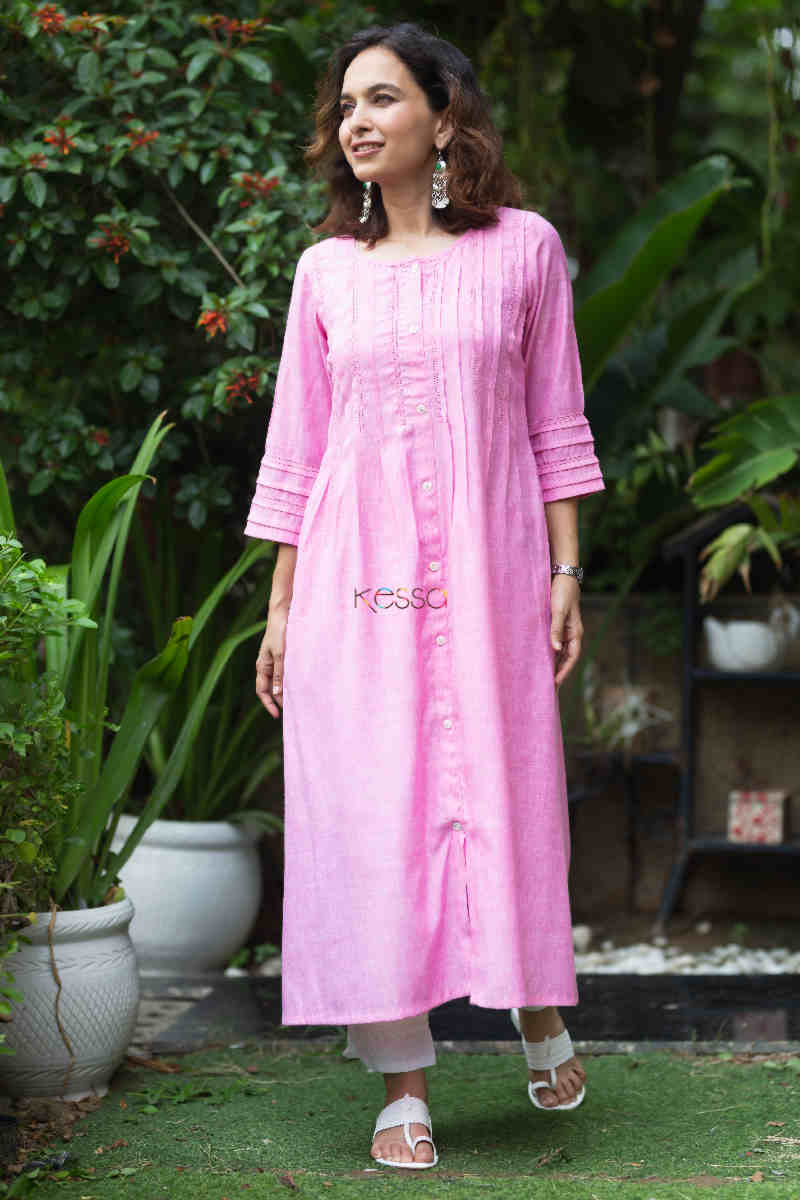 Image for Kusvaa Ws871 Sarisha A Line Gulabi Kurta Front