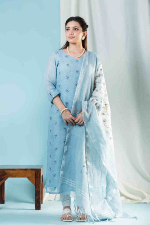 Image for Kusvaa Ws876 Braahmi Linen Kurta With Dupatta Featured