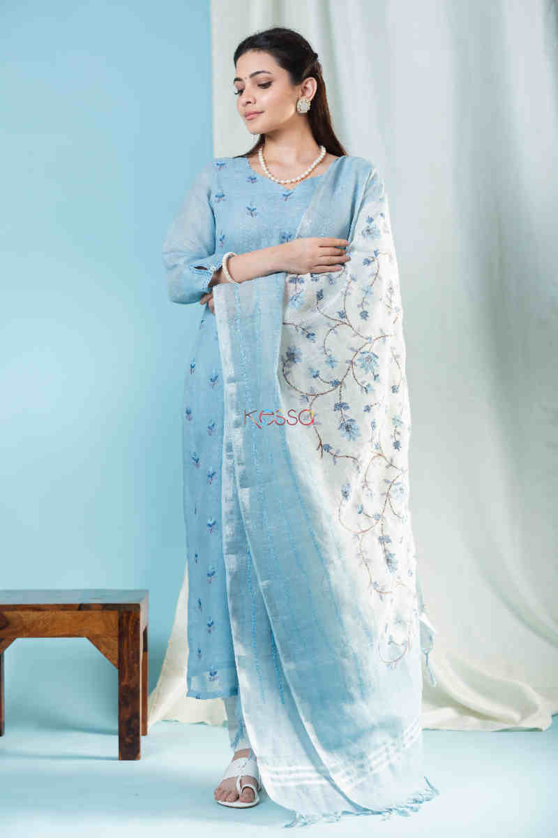 Image for Kusvaa Ws876 Braahmi Linen Kurta With Dupatta Front