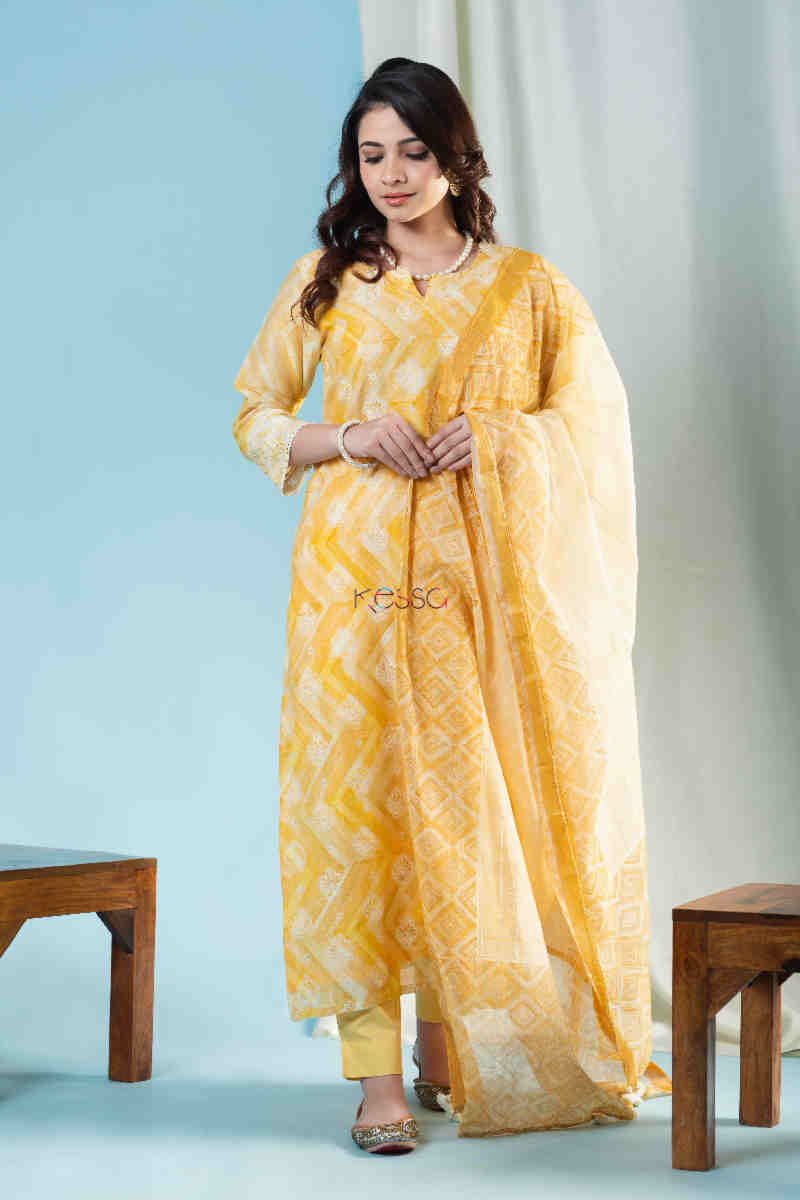Image for Kusvaa Ws882 Namasya Chanderi Kurta Dupatta Set Front