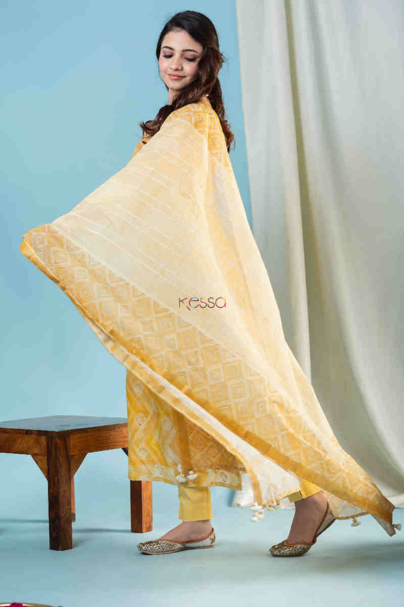 Image for Kusvaa Ws882 Namasya Chanderi Kurta Dupatta Set Side