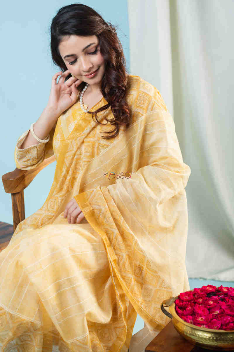 Image for Kusvaa Ws882 Namasya Chanderi Kurta Dupatta Set Sitting