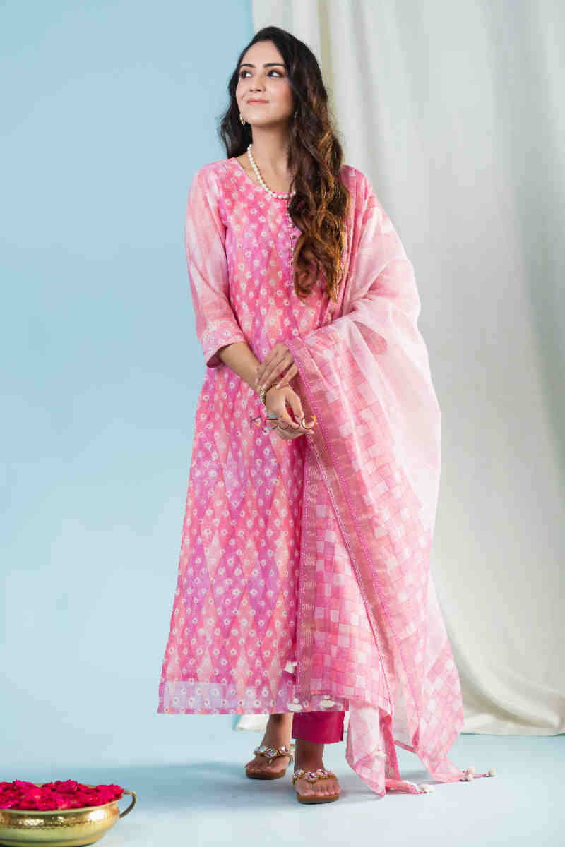 Image for Kusvaa Ws883 Adrita Chanderi Kurta Dupatta Set Front