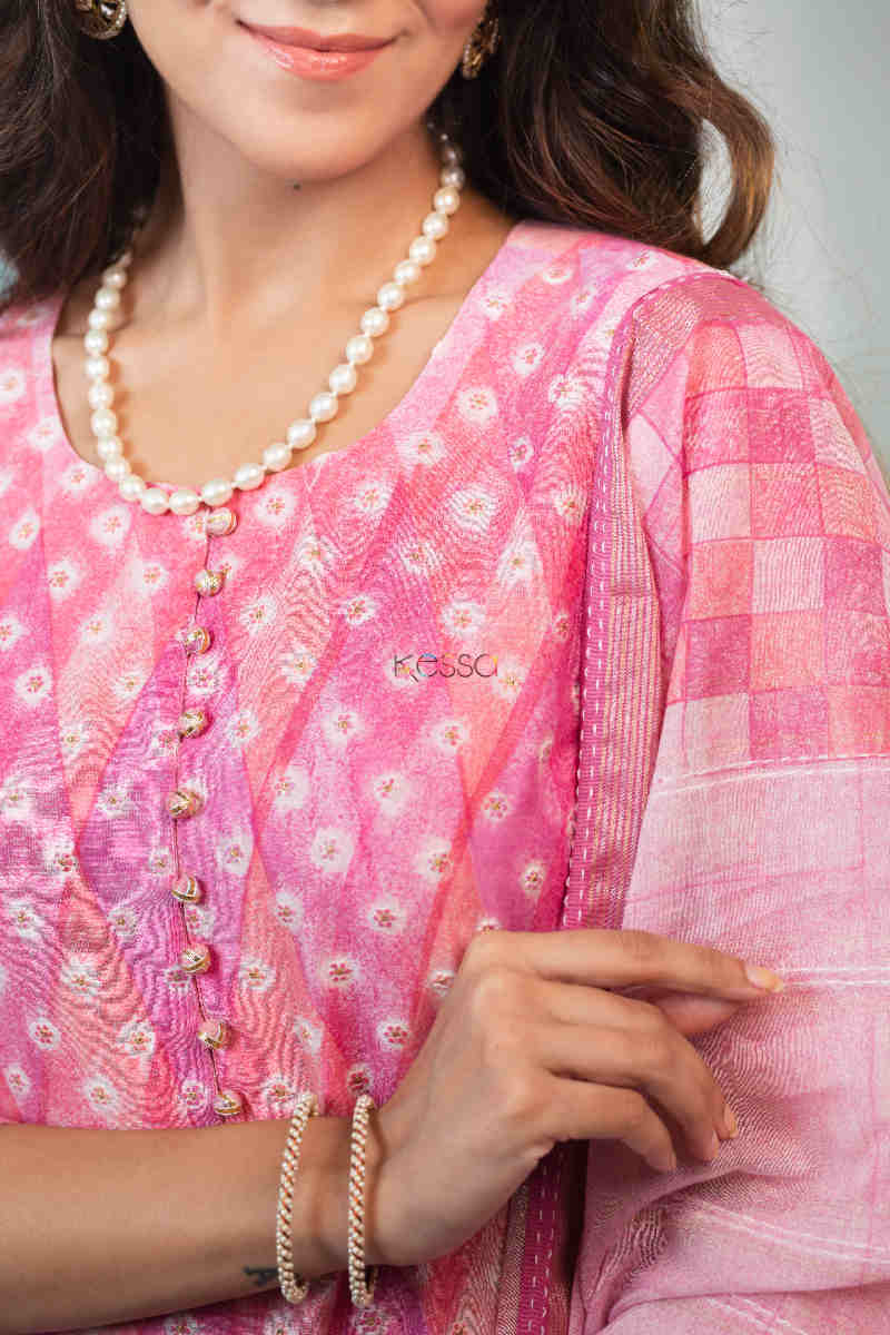 Image for Kusvaa Ws883 Adrita Chanderi Kurta Dupatta Set Neck
