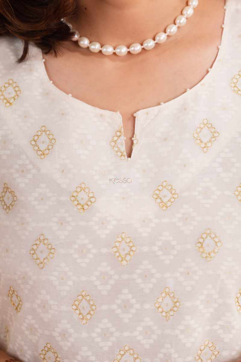 Image for Kusvaa Ws884 Ahana Chanderi Kurta Organza Dupatta Set Closeup New