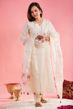 Image for Kusvaa Ws884 Ahana Chanderi Kurta Organza Dupatta Set Featured New