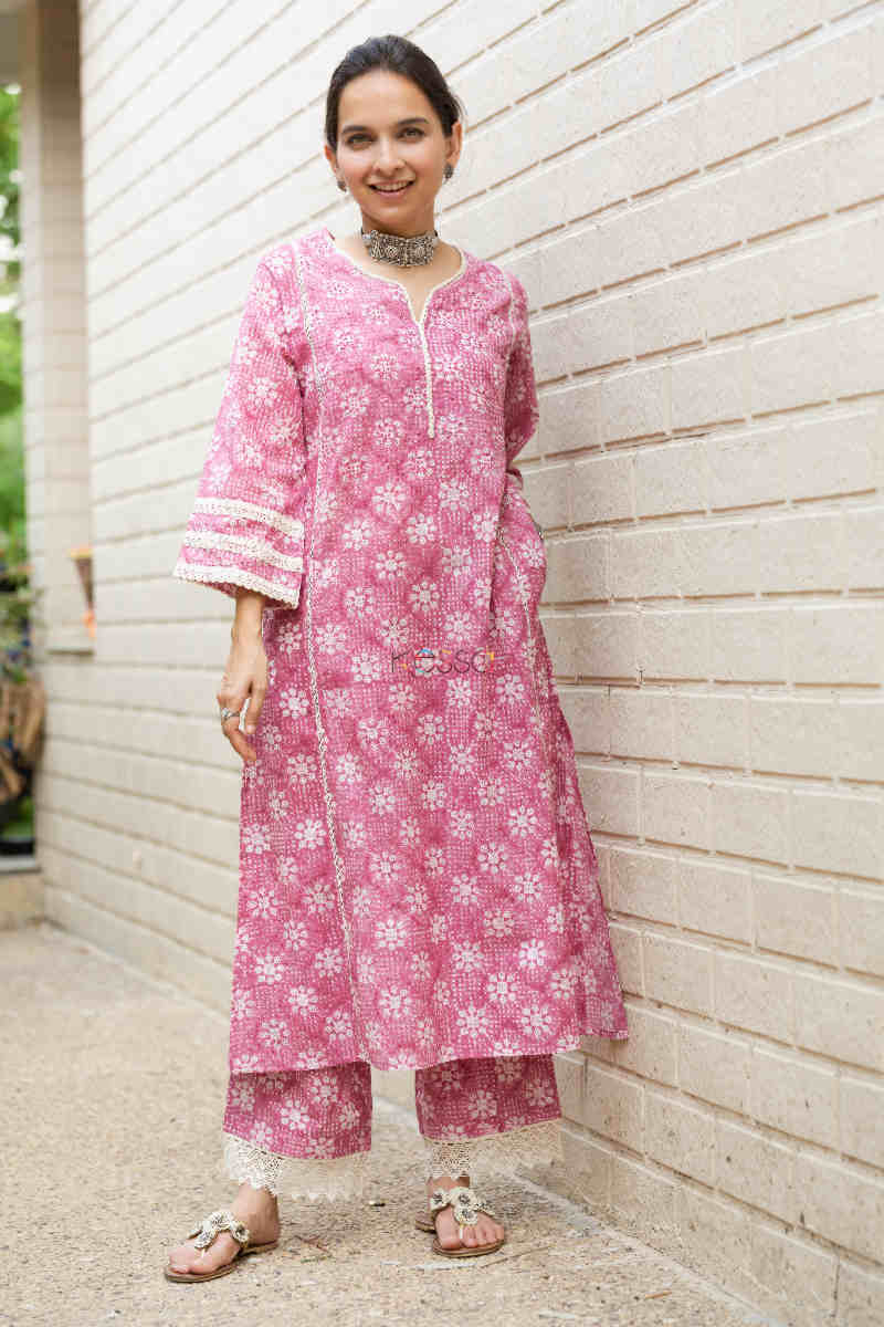 Image for Kusvaa Wsr303 Ishani Block Print Kurta Pant Set Front 1