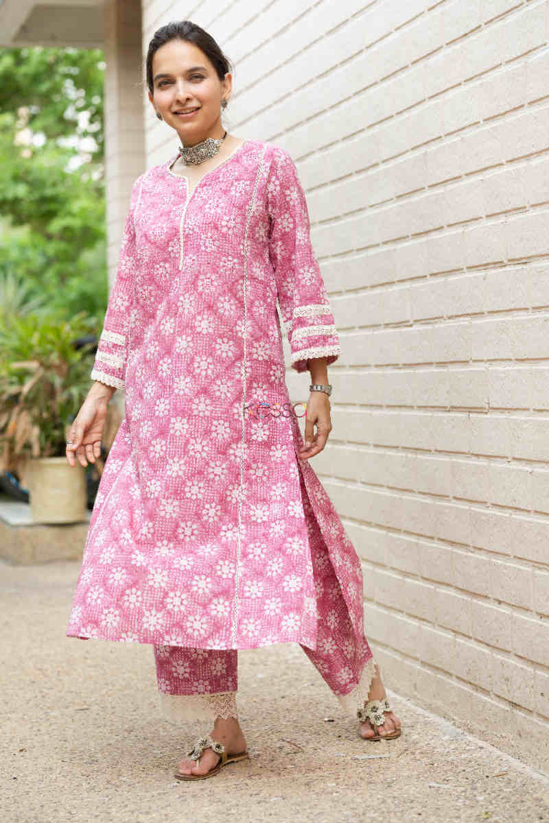 Image for Kusvaa Wsr303 Ishani Block Print Kurta Pant Set Front