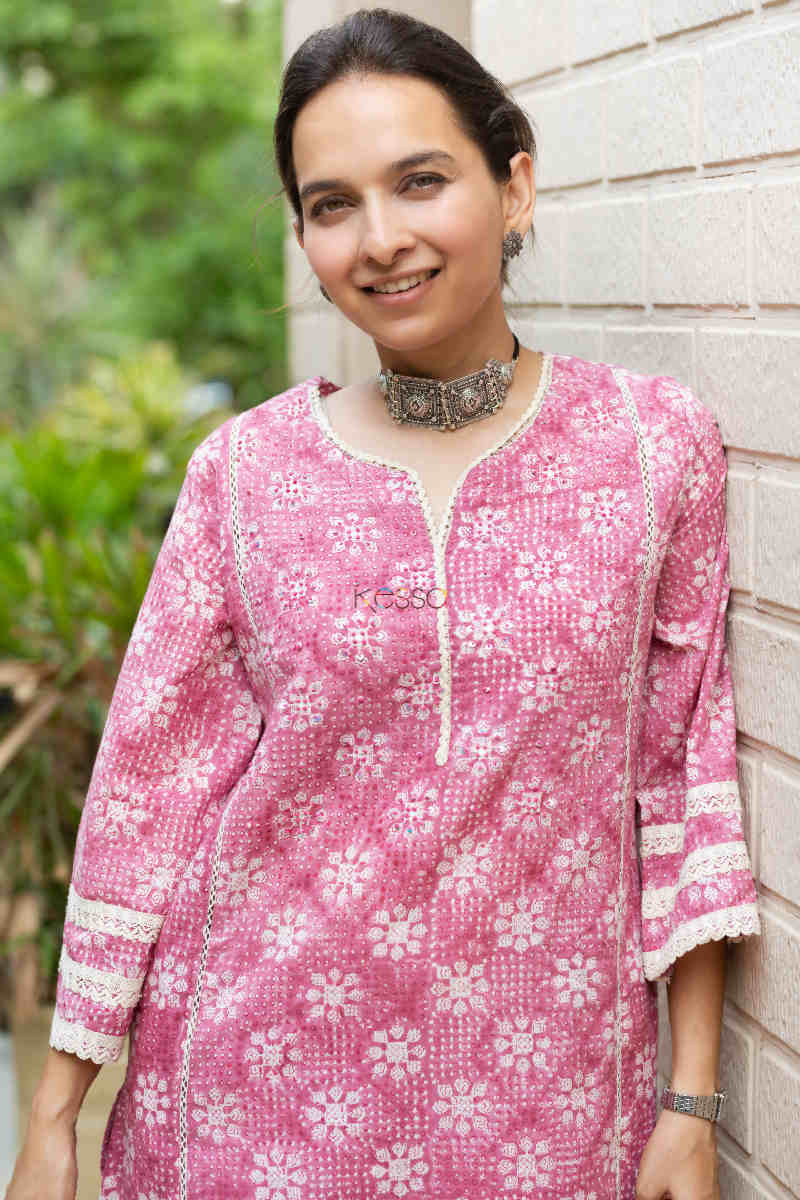 Image for Kusvaa Wsr303 Ishani Block Print Kurta Pant Set Top