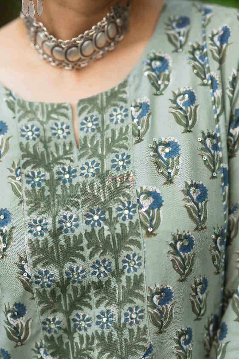 Image for Kusvaa Wsr304 Maina Block Print Straight Fit Kurta Neck