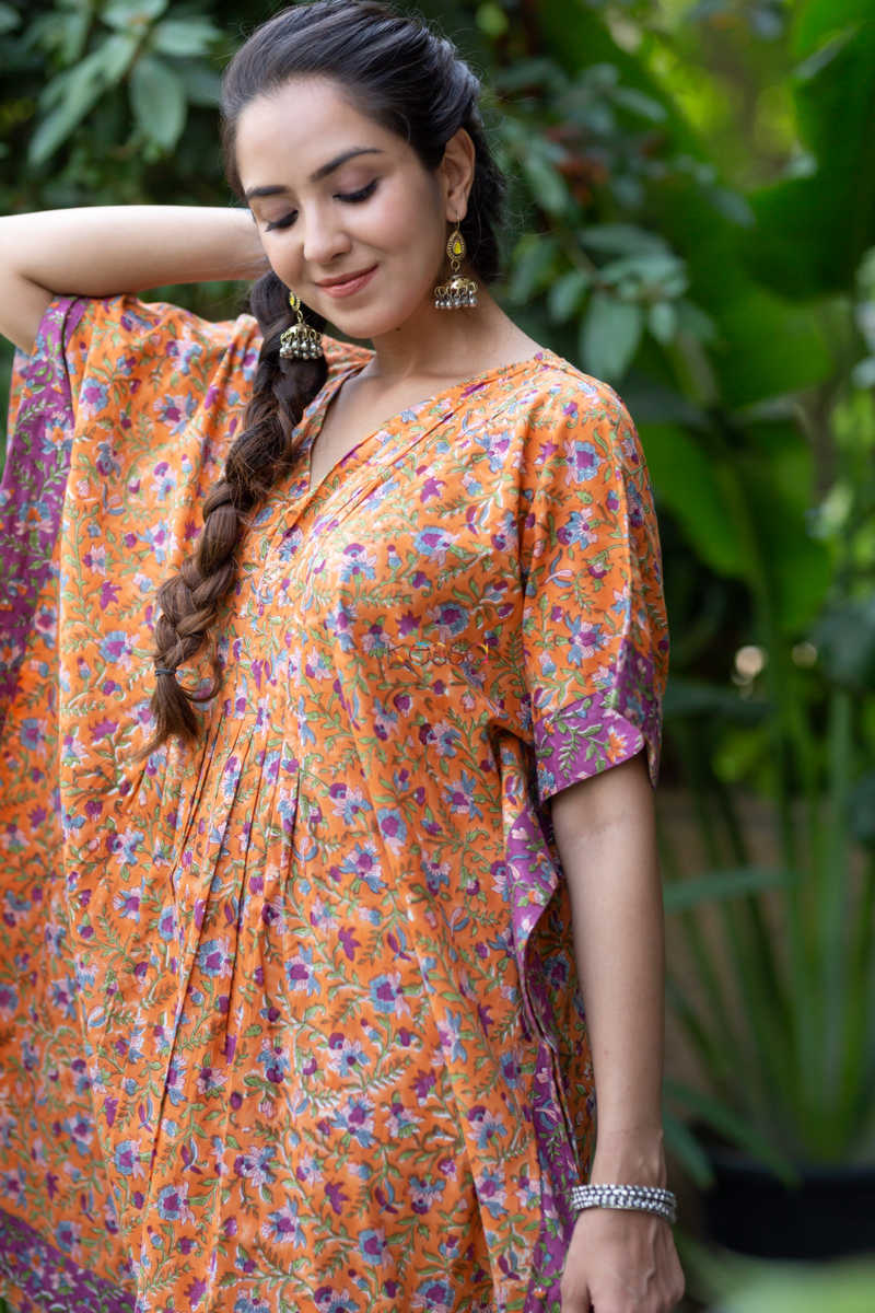 Image for Kusvaa Wsr311 Hamsini Block Print Short Kaftan  Closeup 2