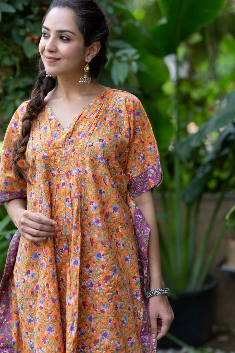 Image for Kusvaa Wsr311 Hamsini Block Print Short Kaftan  Closeup