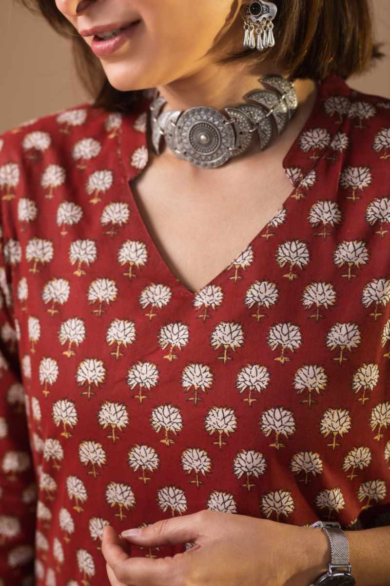 Image for Taf86 Nandika Cotton Straight Kurta Closeup New