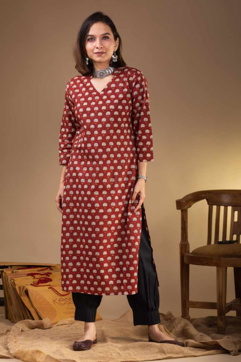 Image for Taf86 Nandika Cotton Straight Kurta Front New