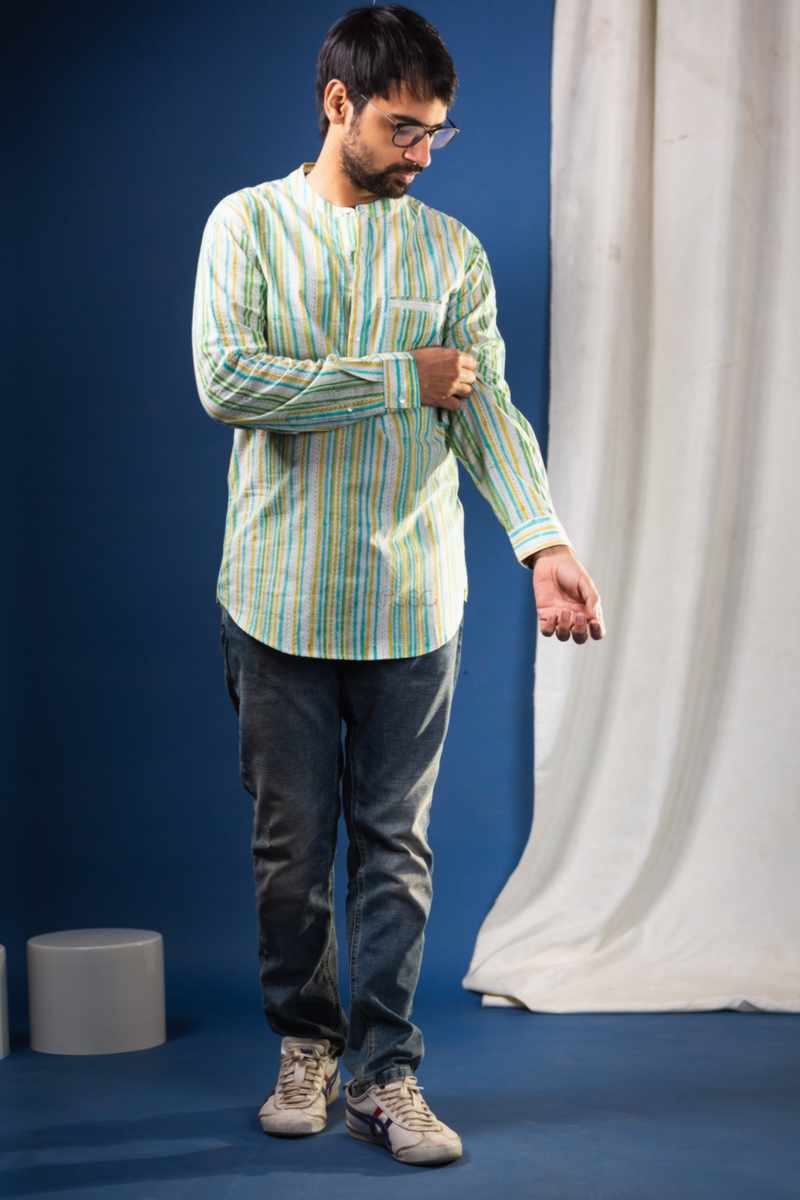Image for Kusvaa Bpr09 Adhrit Stripes Men Shirt Closeup 2