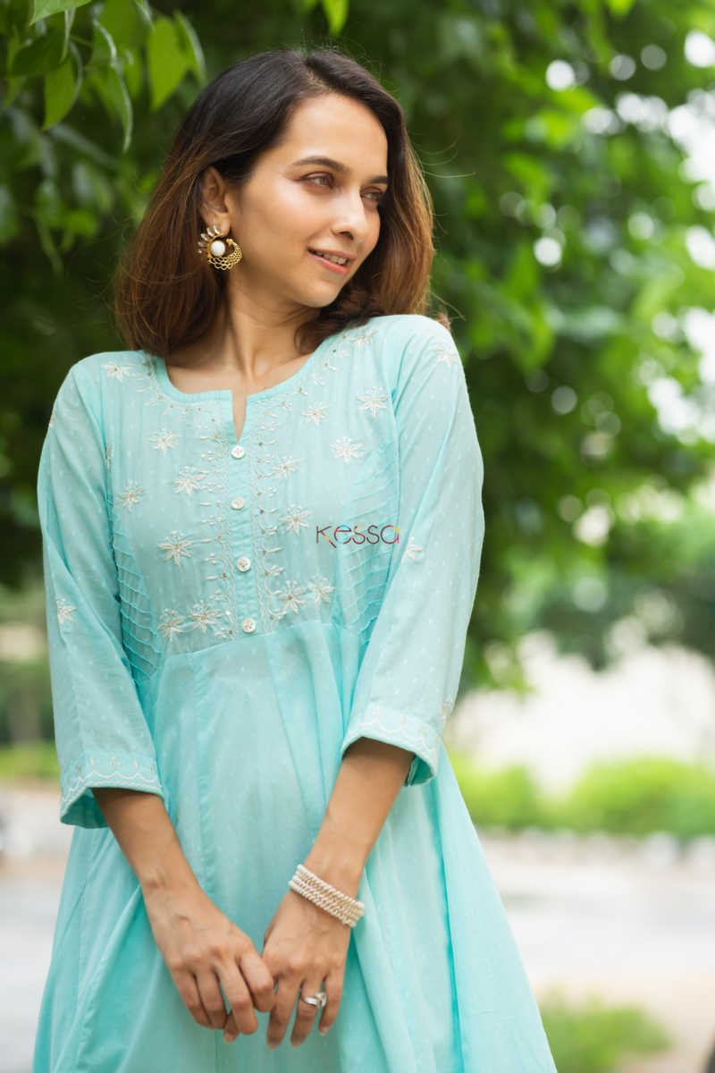 Image for Kusvaa Ws891 Mridula Cotton Dobby A Line Kurta Closeup 2