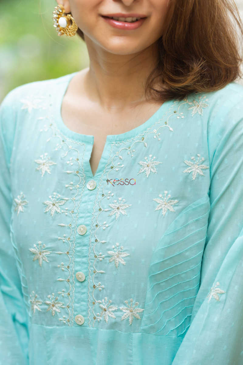 Image for Kusvaa Ws891 Mridula Cotton Dobby A Line Kurta Closeup