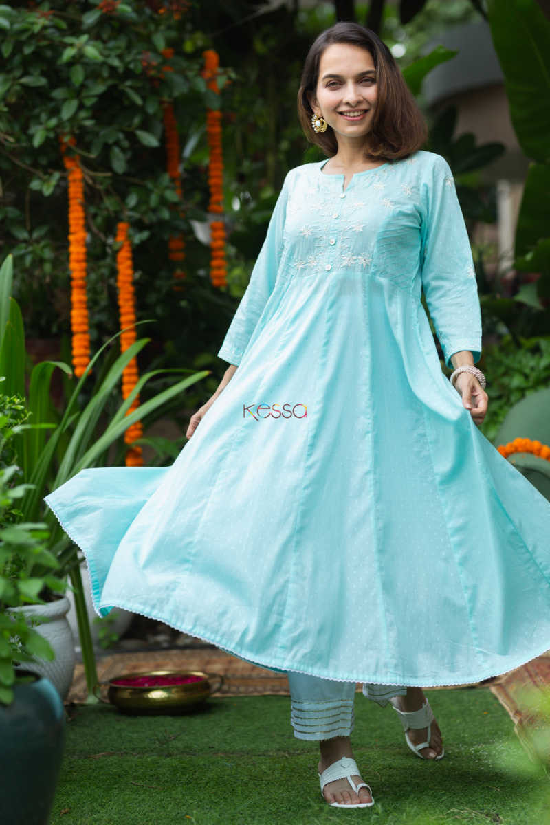 Image for Kusvaa Ws891 Mridula Cotton Dobby A Line Kurta Front