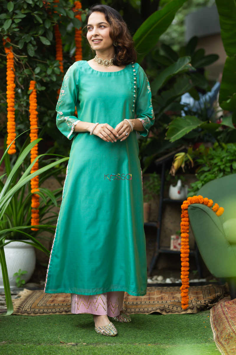 Image for Kusvaa Ws892 Anaya Chanderi Straight Kurta  Featured