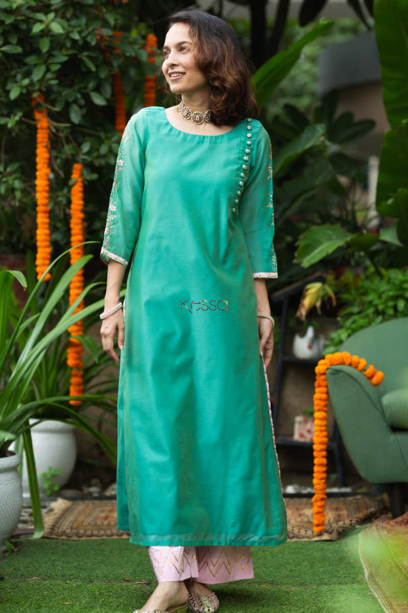 Image for Kusvaa Ws892 Anaya Chanderi Straight Kurta  Front