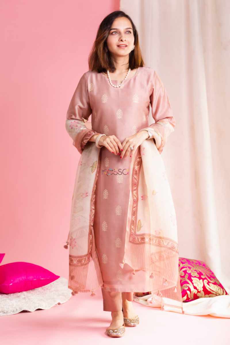 Image for Kusvaa Ws896 Urmul Chanderi Kurta With Organza Dupatta Featured