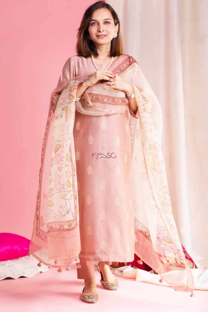 Image for Kusvaa Ws896 Urmul Chanderi Kurta With Organza Dupatta Front
