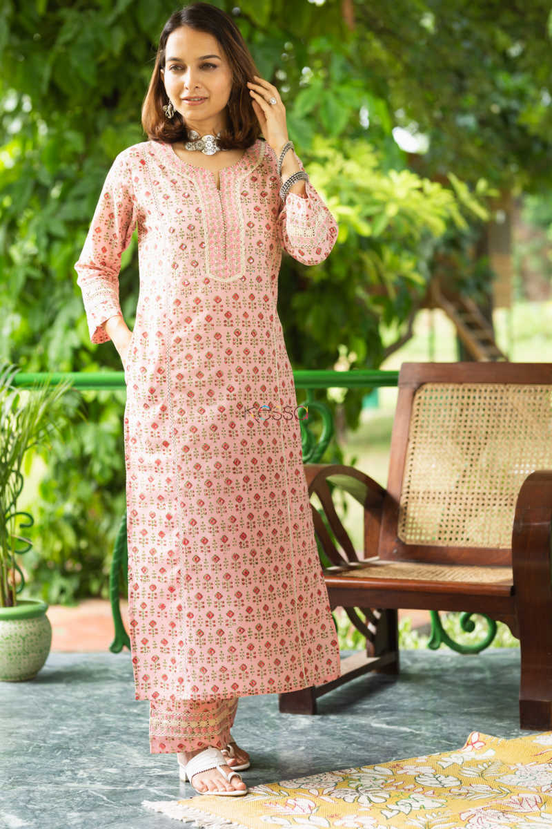 Image for Kusvaa Wsr321 Aarunya Block Print Kurta Pant Set Side