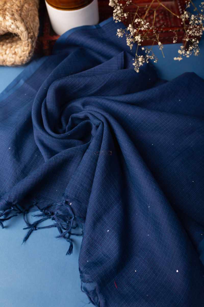 Image for Bprdupatta01 Cotton Kota Doria Dupatta Ink Blue Side