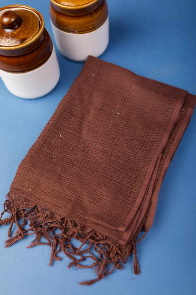 Image for Kusvaa Bprdupatta01 Cotton Kota Doria Dupatta Brown Sitting